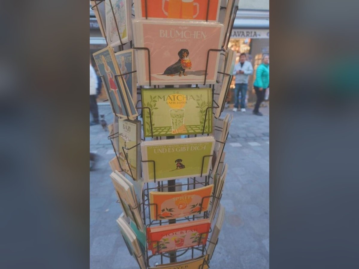 Postcard rack with The Matcha Latte Lover card